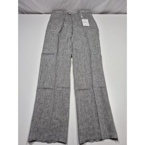 Manzini Dress Pants Mens 36x36 Gray Linen Flat Front Herringbone Italy NWT
